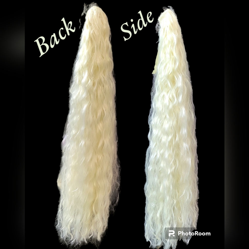 Extra Long Tie Around kinky wave bleach blonde ponytail